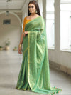 Banarasee Pure Linen By Tissue Metallic Shine Saree With Brocade Blouse-Green