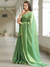 Banarasee Pure Linen By Tissue Metallic Shine Saree With Brocade Blouse-Green