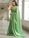 Banarasee Pure Linen By Tissue Metallic Shine Saree With Brocade Blouse-Green