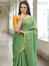 Banarasee Pure Linen By Tissue Metallic Shine Saree With Brocade Blouse-Green