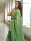 Banarasee Pure Linen By Tissue Metallic Shine Saree With Brocade Blouse-Green