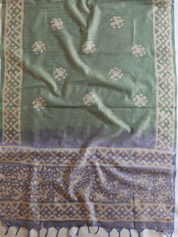 Handloom Khadi Cotton Hand-Dyed Batik Pattern Salwar Kameez Dupatta Set-Purple & Green