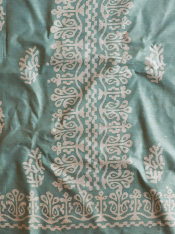 Handloom Khadi Cotton Hand-Dyed Batik Pattern Salwar Kameez Dupatta Set-Purple & Green