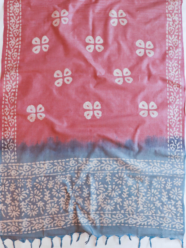 Handloom Khadi Cotton Hand-Dyed Batik Pattern Salwar Kameez Dupatta Set-Plum & Blue