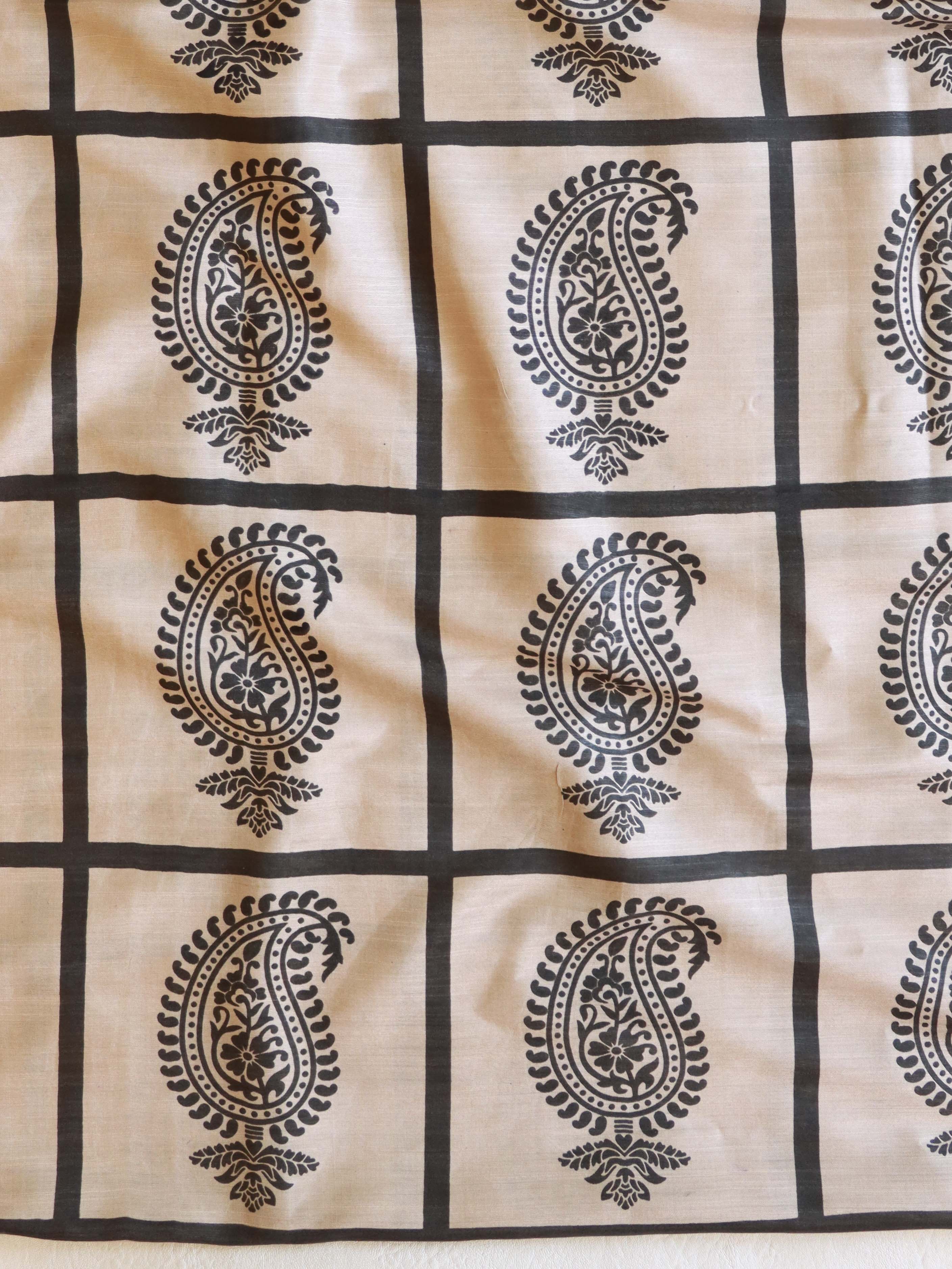 Handloom Block Printed Khadi Cotton Salwar Kameez With Dupatta Set-Beige