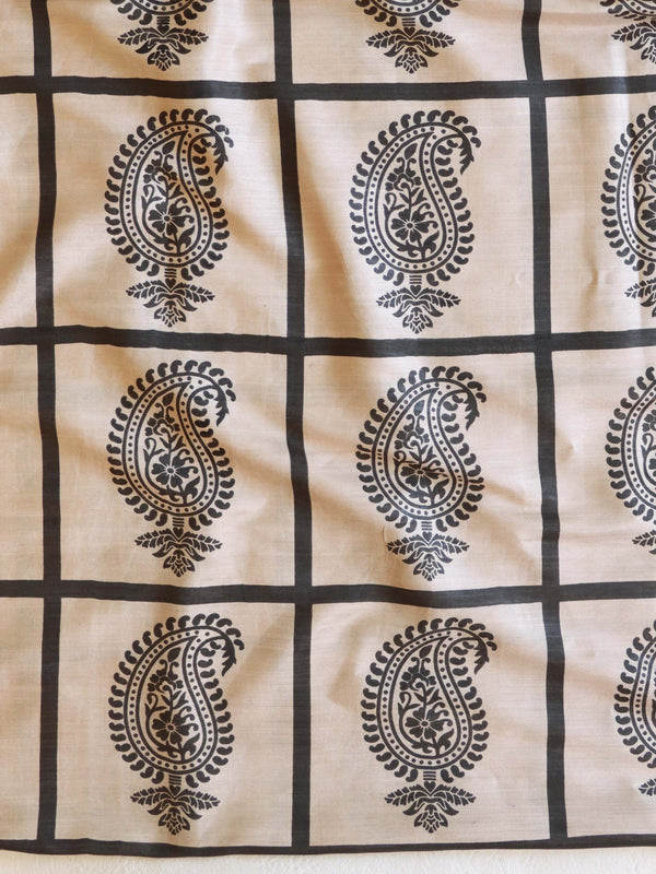 Handloom Block Printed Khadi Cotton Salwar Kameez With Dupatta Set-Beige