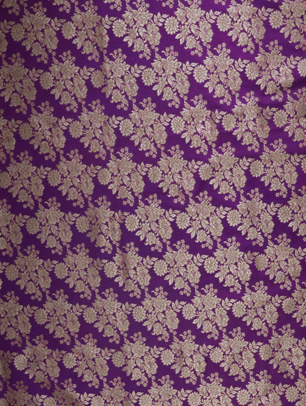 Banarasee Semi Katan Antique Zari Jaal Fabric-Violet