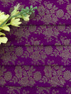 Banarasee Semi Katan Antique Zari Jaal Fabric-Violet