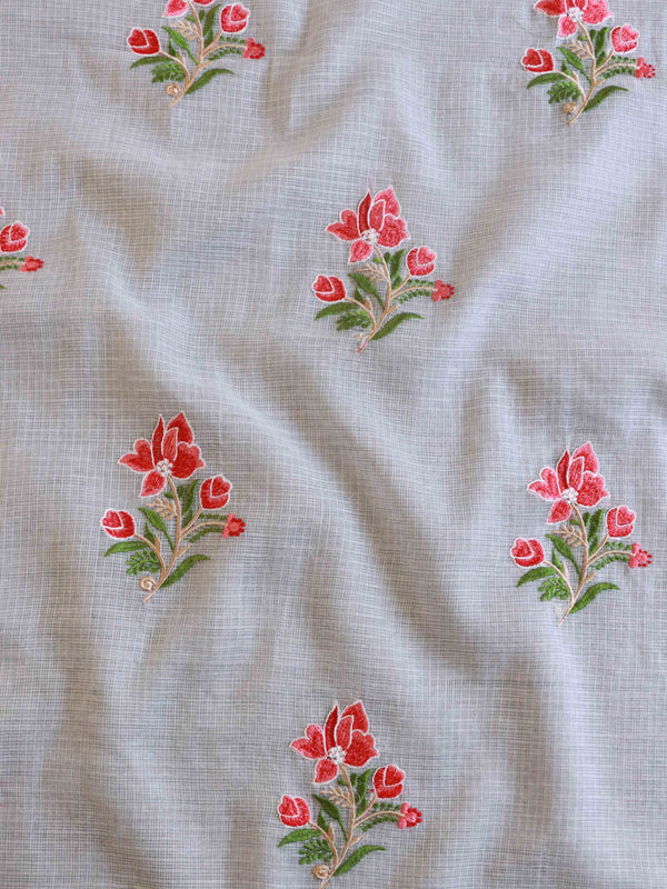 Banarasee Kota Doria Hand-Embroidered Salwar Kameez Dupatta Set-White