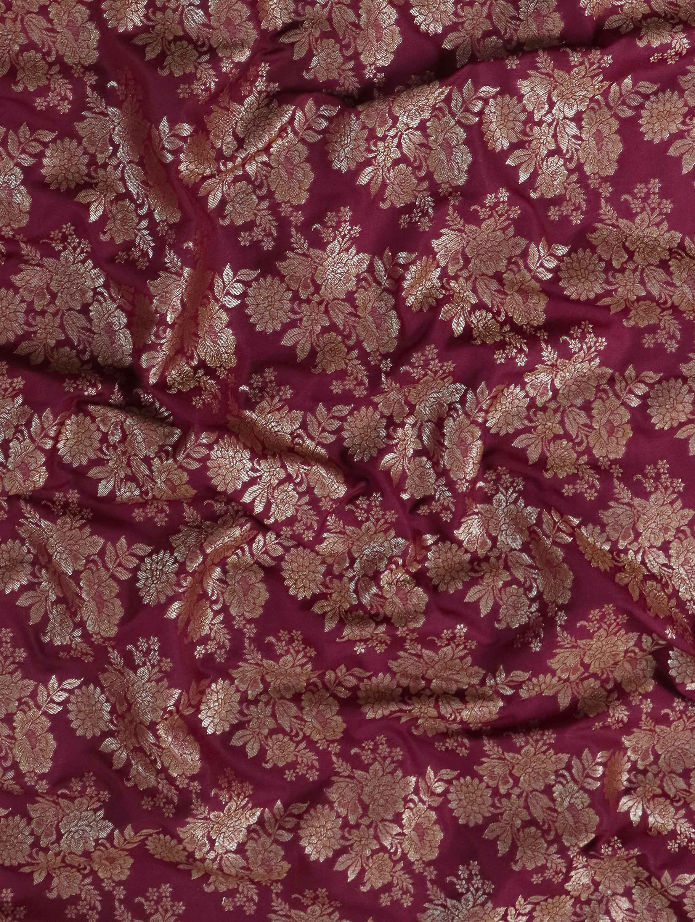 Banarasee Semi Katan Antique Zari Jaal Fabric-Maroon