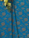 Banarasee Semi Katan Antique Zari Jaal Fabric-Blue