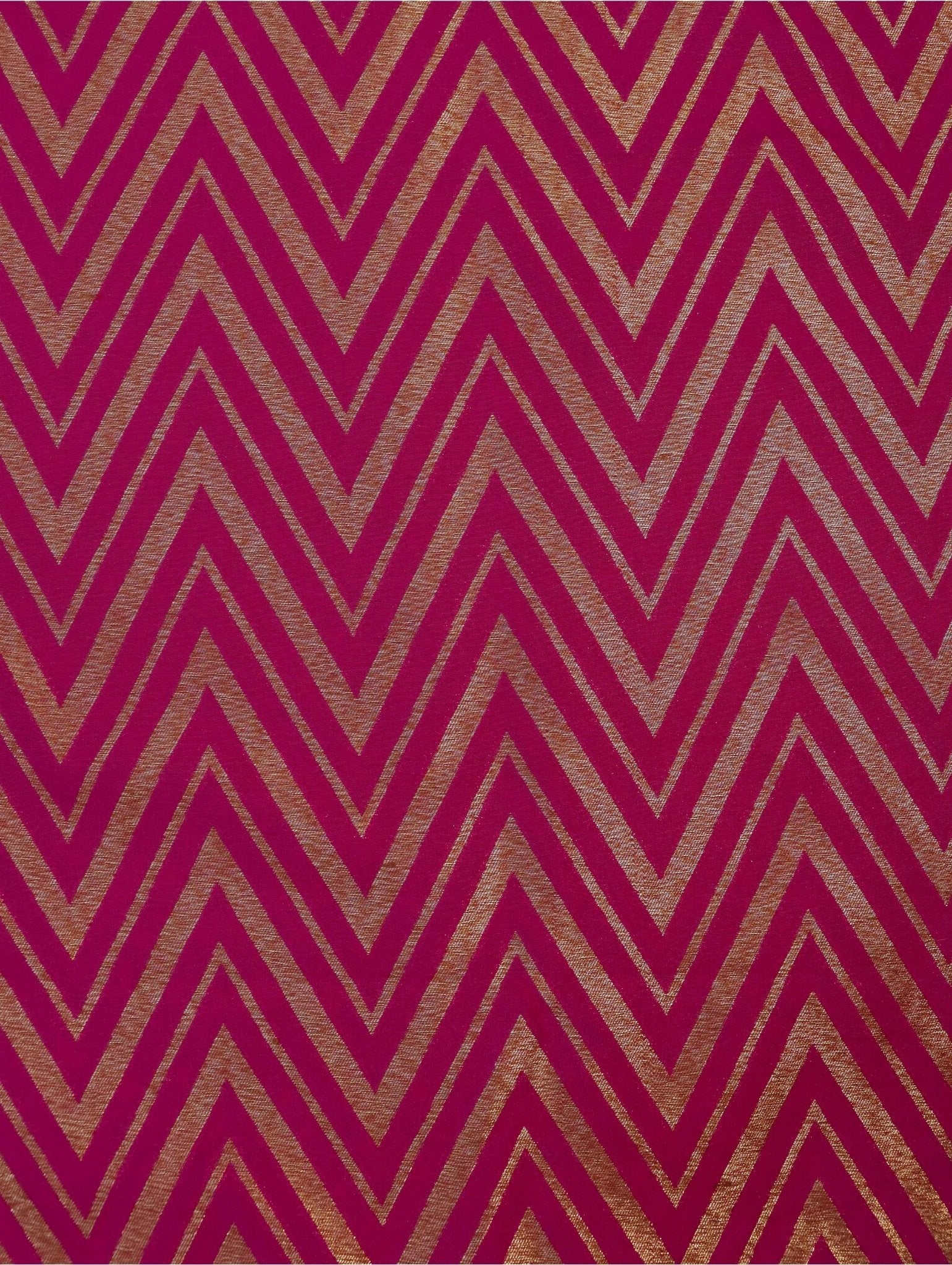 Banarasee Semi Kayam Antique Zari Zig Zag Pattern Fabric-Hot Pink