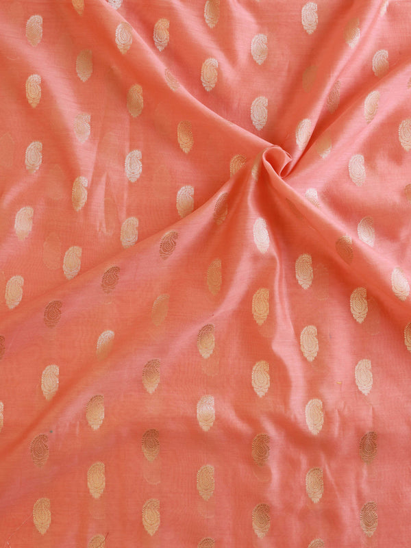 Banarasee Zari Buti Chanderi Fabric-Peach