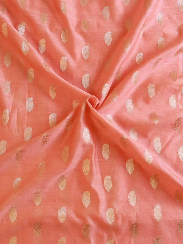 Banarasee Zari Buti Chanderi Fabric-Peach