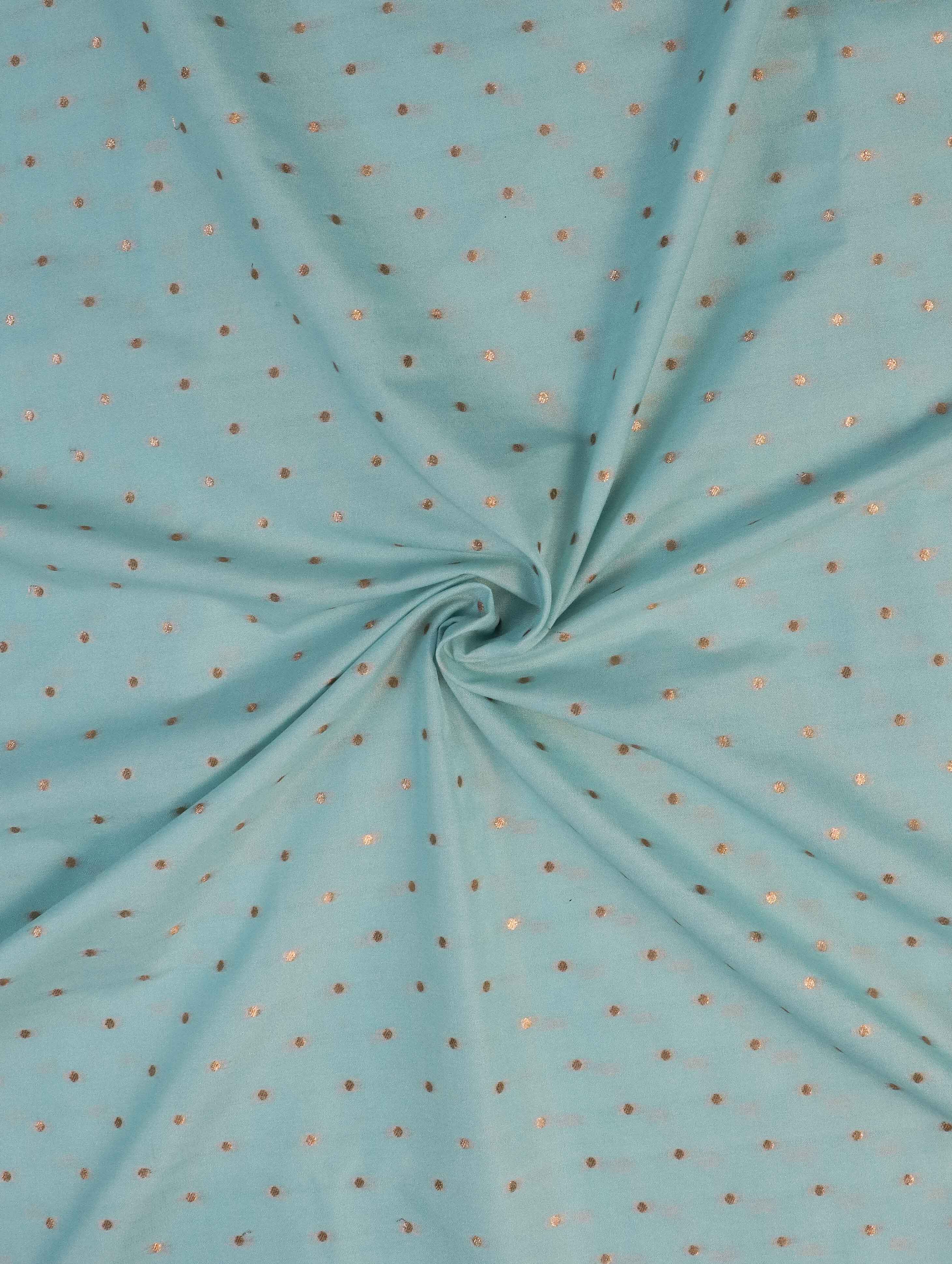 Banarasee Semi Katan Silk Antique Zari Buti Fabric-Pastel Blue