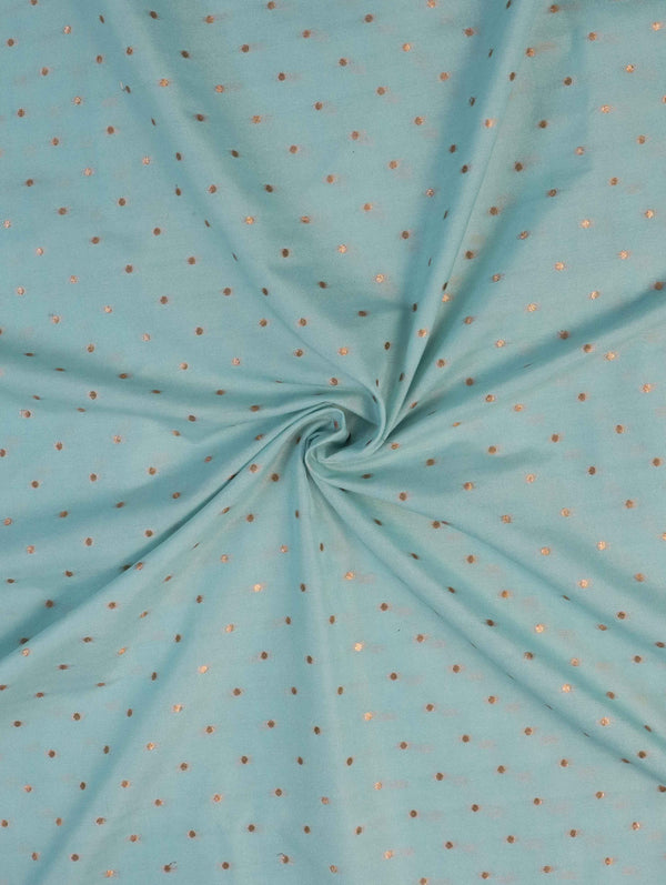 Banarasee Semi Katan Silk Antique Zari Buti Fabric-Pastel Blue