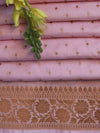 Banarasee Semi Katan Silk Antique Zari Buti Fabric-Pastel Pink