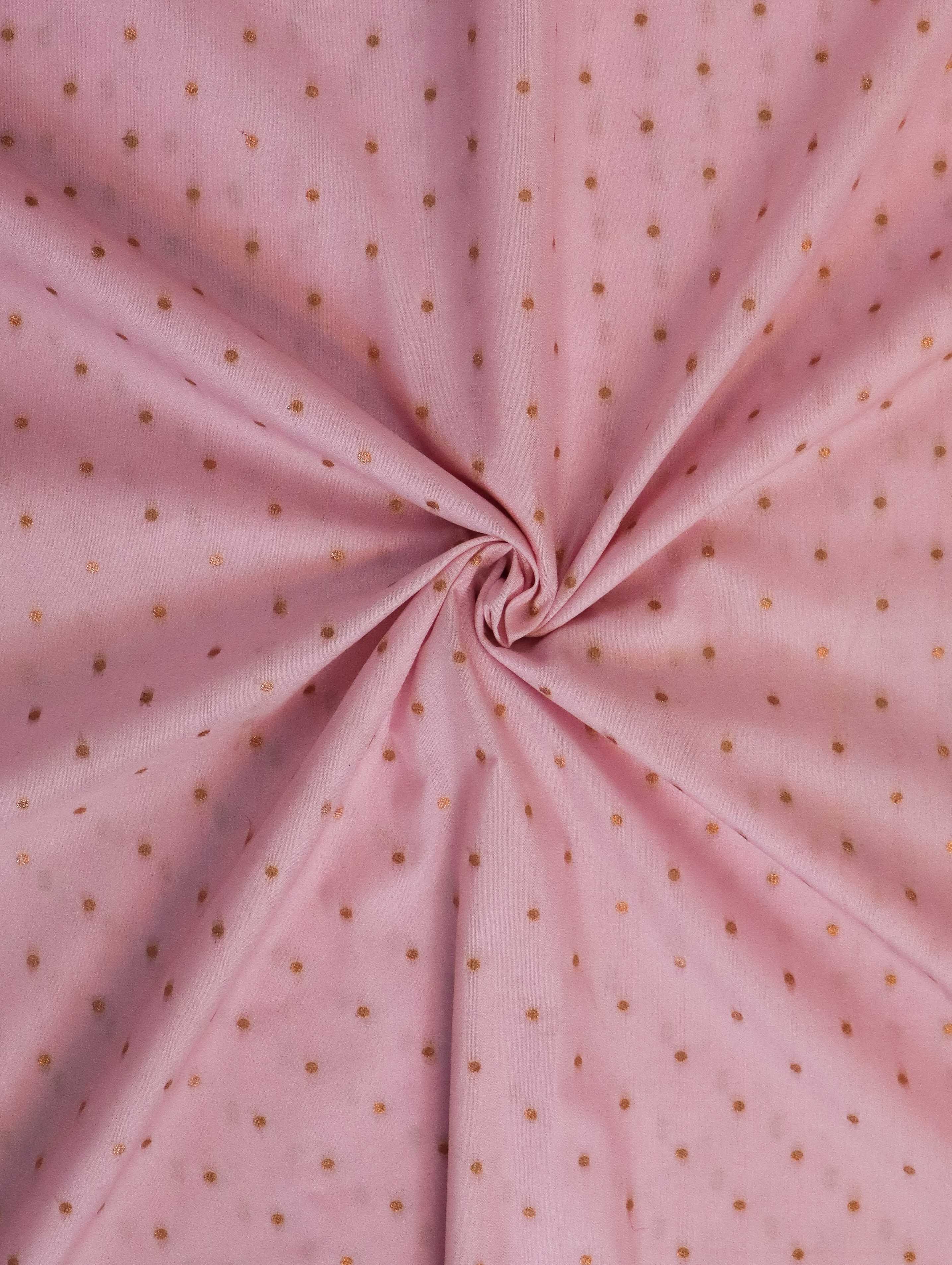 Banarasee Semi Katan Silk Antique Zari Buti Fabric-Pastel Pink