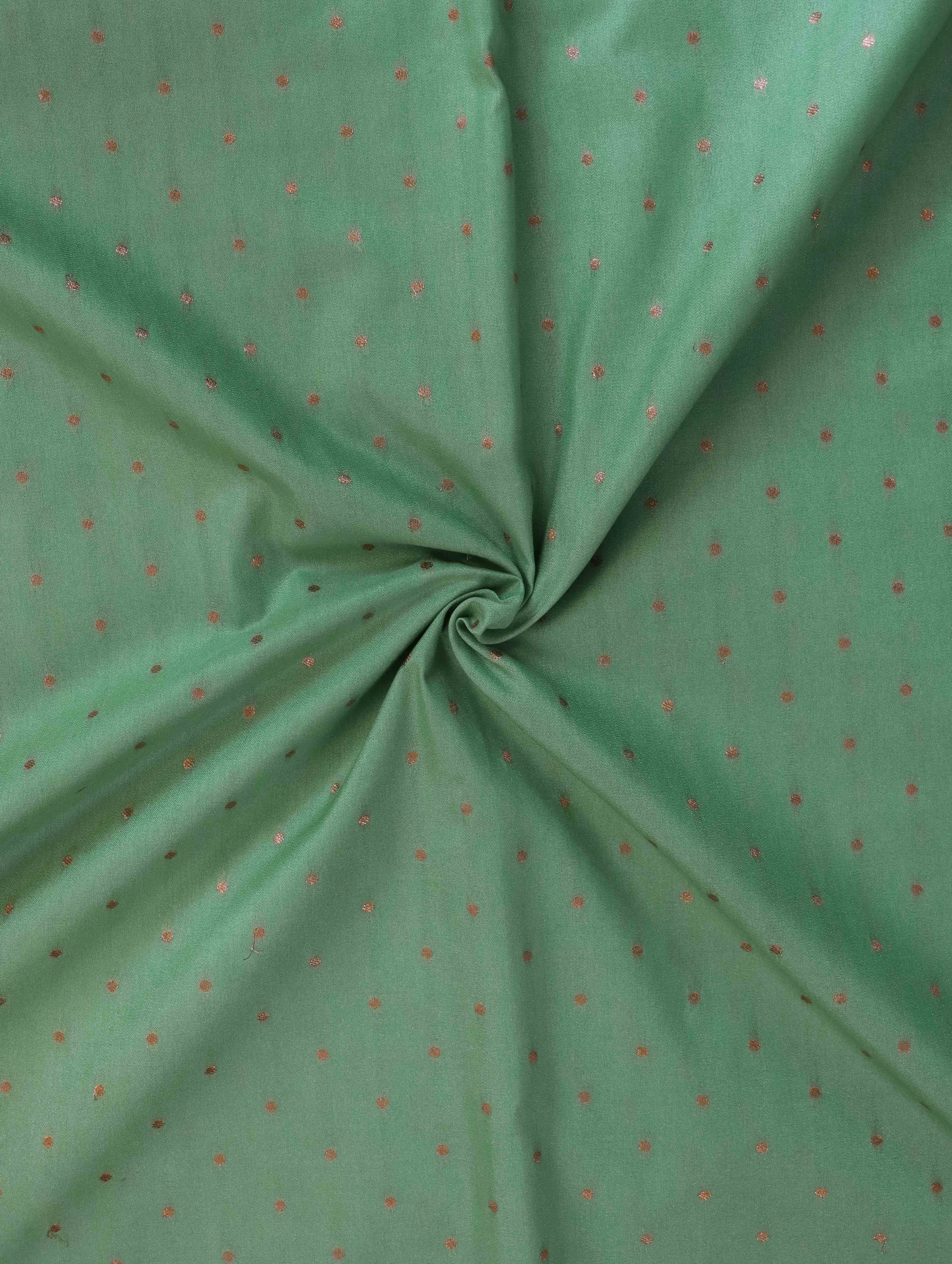 Banarasee Semi Katan Silk Antique Zari Buti Fabric-Pastel Green