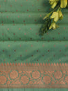 Banarasee Semi Katan Silk Antique Zari Buti Fabric-Pastel Green