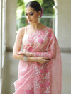 Banarasee Pure Organza Silk Saree With Floral Resham Embroidery-Pink