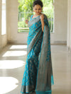 Banarasee Organza Mix Saree With Antique Zari Work-Teal Blue