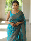 Banarasee Organza Mix Saree With Antique Zari Work-Teal Blue