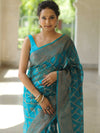 Banarasee Organza Mix Saree With Antique Zari Work-Teal Blue