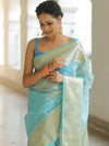 Banarasee Organza Mix Saree With Zari Buti & Border-Light Blue