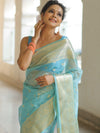 Banarasee Organza Mix Saree With Zari Buti & Border-Light Blue