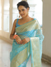 Banarasee Organza Mix Saree With Zari Buti & Border-Light Blue