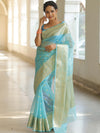 Banarasee Organza Mix Saree With Zari Buti & Border-Light Blue