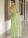 Banarasee Pure Organza Silk Saree With Floral Resham Embroidery-Light Green