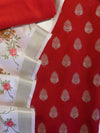 Banarasee Cotton Silk Salwar Kameez Fabric With Digital Print Dupatta-Red & White