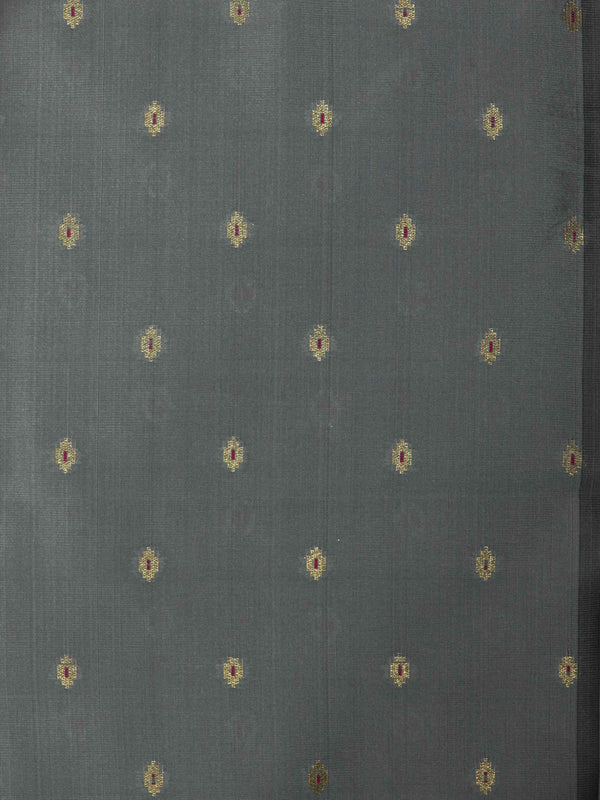 Banarasee Brocade Salwar Kameez Fabric With Cotton Silk Dupatta-Slate Blue & Red