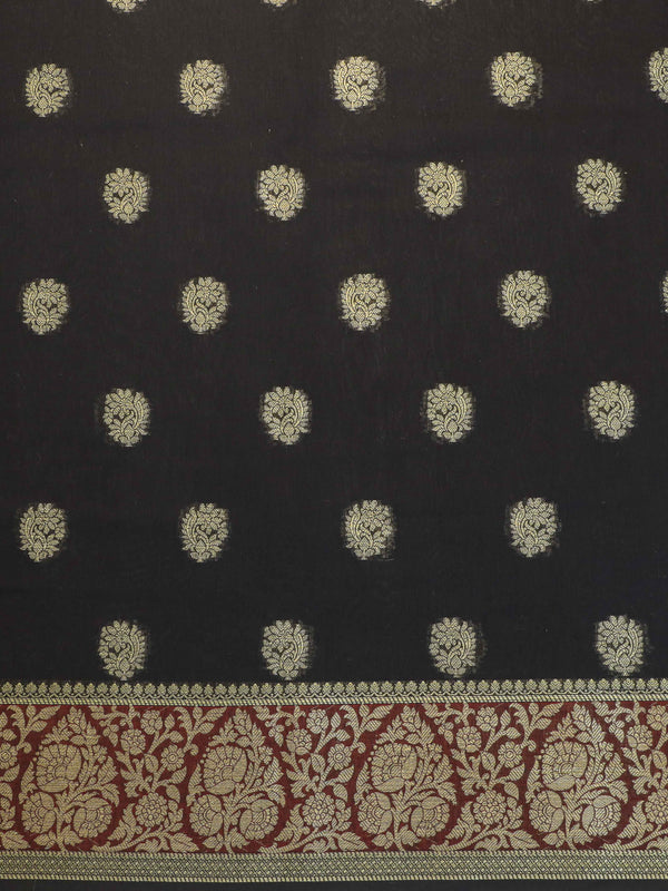 Banarasee Cotton Silk Salwar Kameez Fabric With Cotton Dupatta-Black & Red