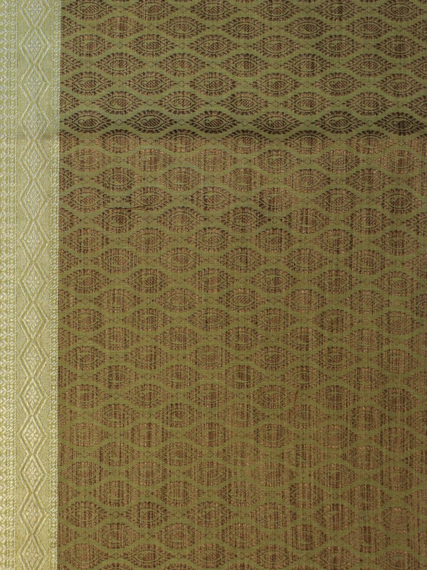 Banarasee Chanderi Cotton Silk Salwar Kameez Fabric With Cotton Silk Dupatta-Olive Green & Yellow