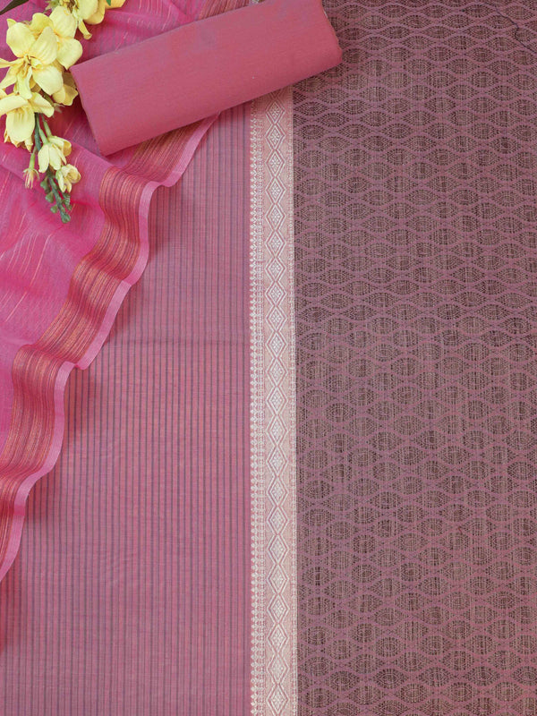 Banarasee Chanderi Cotton Silk Salwar Kameez Fabric With Cotton Silk Dupatta-Coral Pink