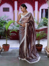Banarasee Handwoven Crushed Tissue Saree With Handwoven Pearl Motifs & Lace-Grey (Purple Tone)