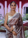 Banarasee Handwoven Crushed Tissue Saree With Handwoven Pearl Motifs & Lace-Grey (Purple Tone)