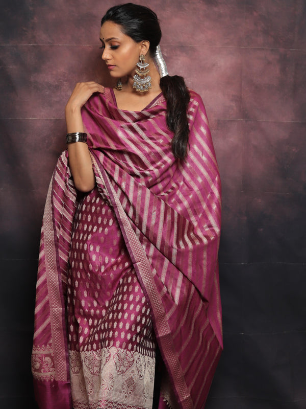 Banarasee Salwar Kameez Cotton Silk Resham & Zari Buti Woven Fabric With Dupatta-Purple