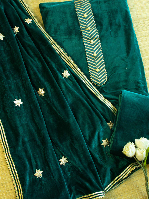 Banarasee Gota Patti Velvet Salwar Kameez Set-Green