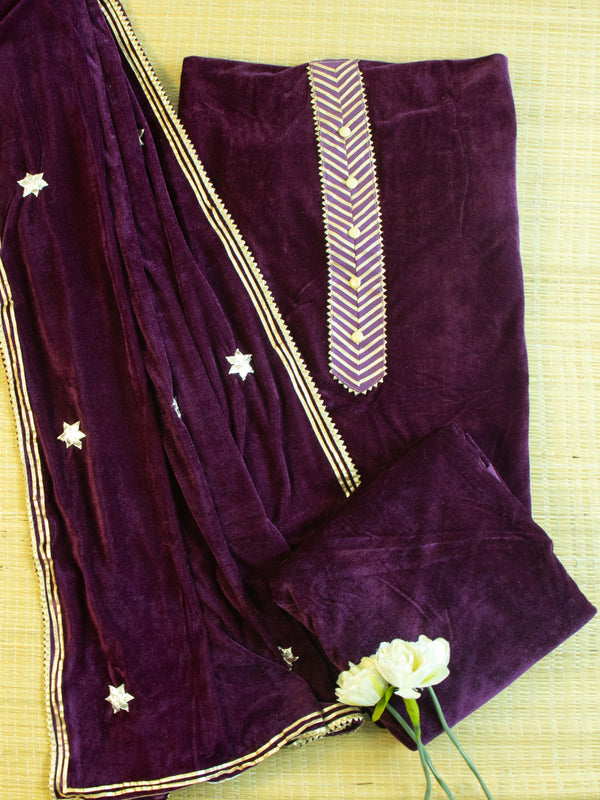 Banarasee Gota Patti Velvet Salwar Kameez Set-Violet