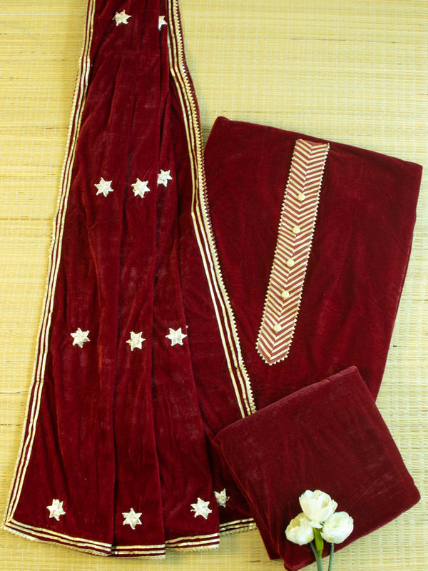 Banarasee Gota Patti Velvet Salwar Kameez Set-Maroon