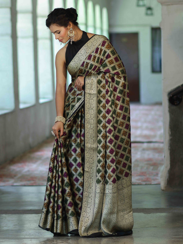 Banarasee Pure Chiffon Saree With Gold Zari & Resham Jaal Work-Multicolor