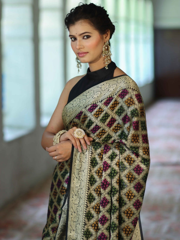 Banarasee Pure Chiffon Saree With Gold Zari & Resham Jaal Work-Multicolor