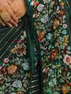 Banarasee Pure Organza Silk Stripe Design Saree With Floral Resham Embroidery-Green