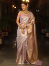 Banarasee Handwoven Sliver Zari Jaal Design Tissue Saree-Lavender