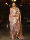 Banarasee Handwoven Sliver Zari Jaal Design Tissue Saree-Lavender