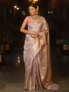 Banarasee Handwoven Sliver Zari Jaal Design Tissue Saree-Lavender